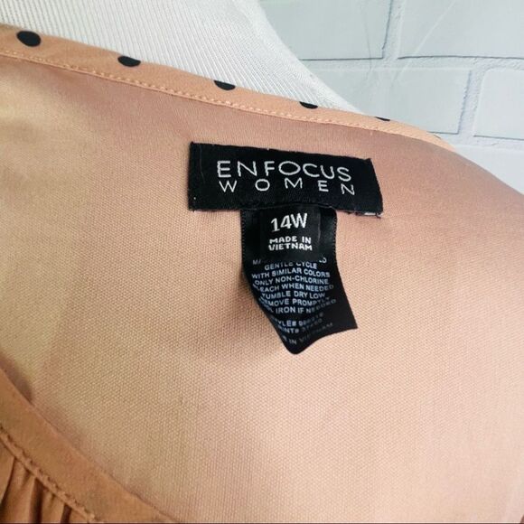 10/$25🦋 En Focus Pink & Black Polka Dot 3/4 Sleeve Belted Dress - 14W - Picture 8 of 14